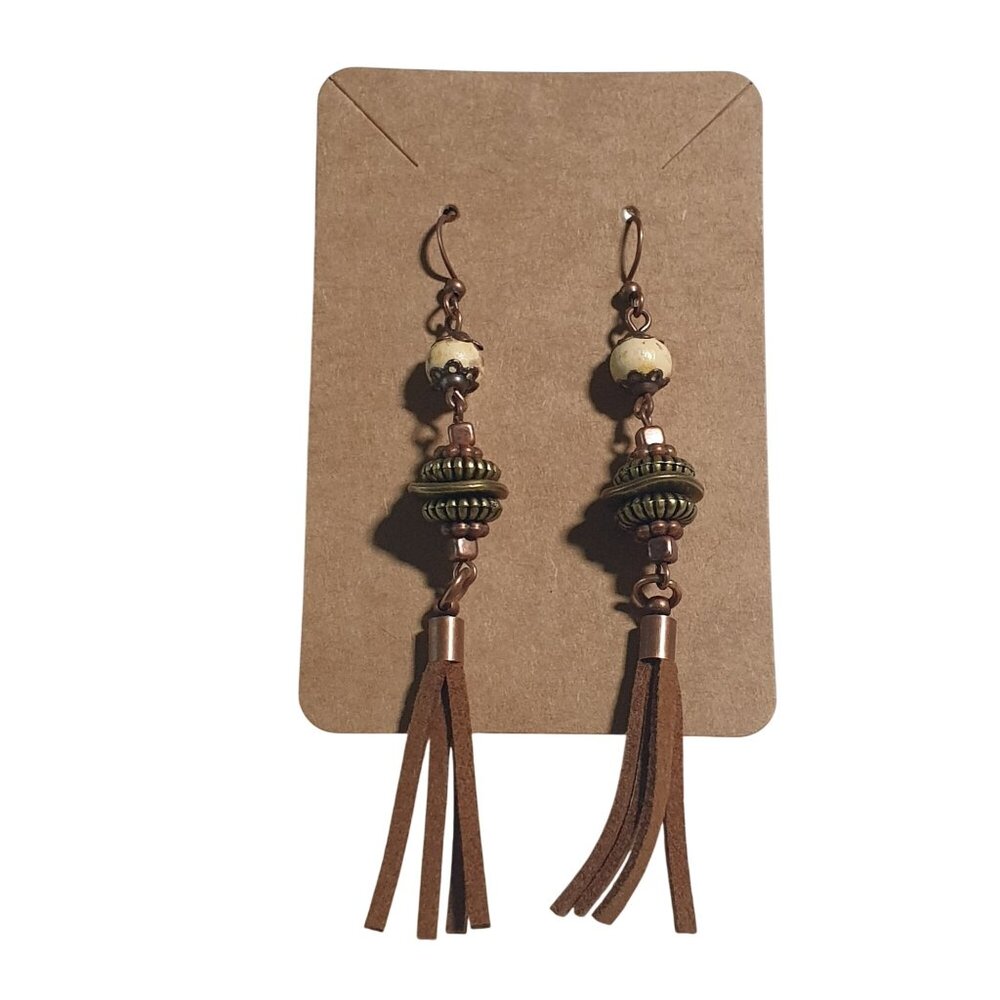 Boho Dangle Earrings Tassels Beads Brown Trendy Jewelry Women Handmade Gift